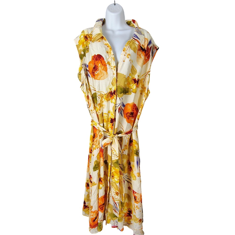 Rabbit Rabbit Rabbit Women 24W Floral Sleeveless Button Front Midi Dress Orange